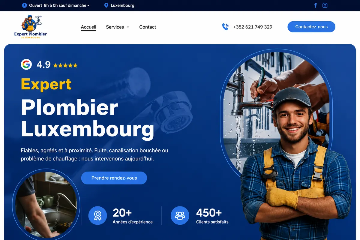 Site internet Expert Plombier Luxembourg réalisé par Octopus Web